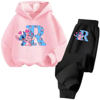 Stitch Disney Child Long Sleeve Boys Girls Children Casual Wear Everyday Style Spring Fall Sweatshirt Set Cartoon Letter Gifts