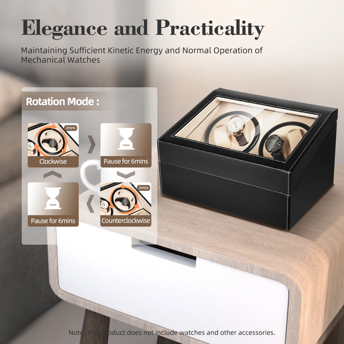 Storage Display Case 4+6 Automatic Rotation Leather Wood Watch Winder with Pillow Luxury Box Black/Brown